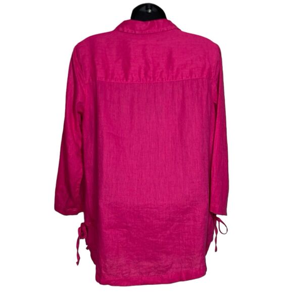 Isaac Mizrahi Linen Top Womens Small Pink Coastal Beach 3/4 Sleeve V-Neck Shirt - Picture 7 of 10